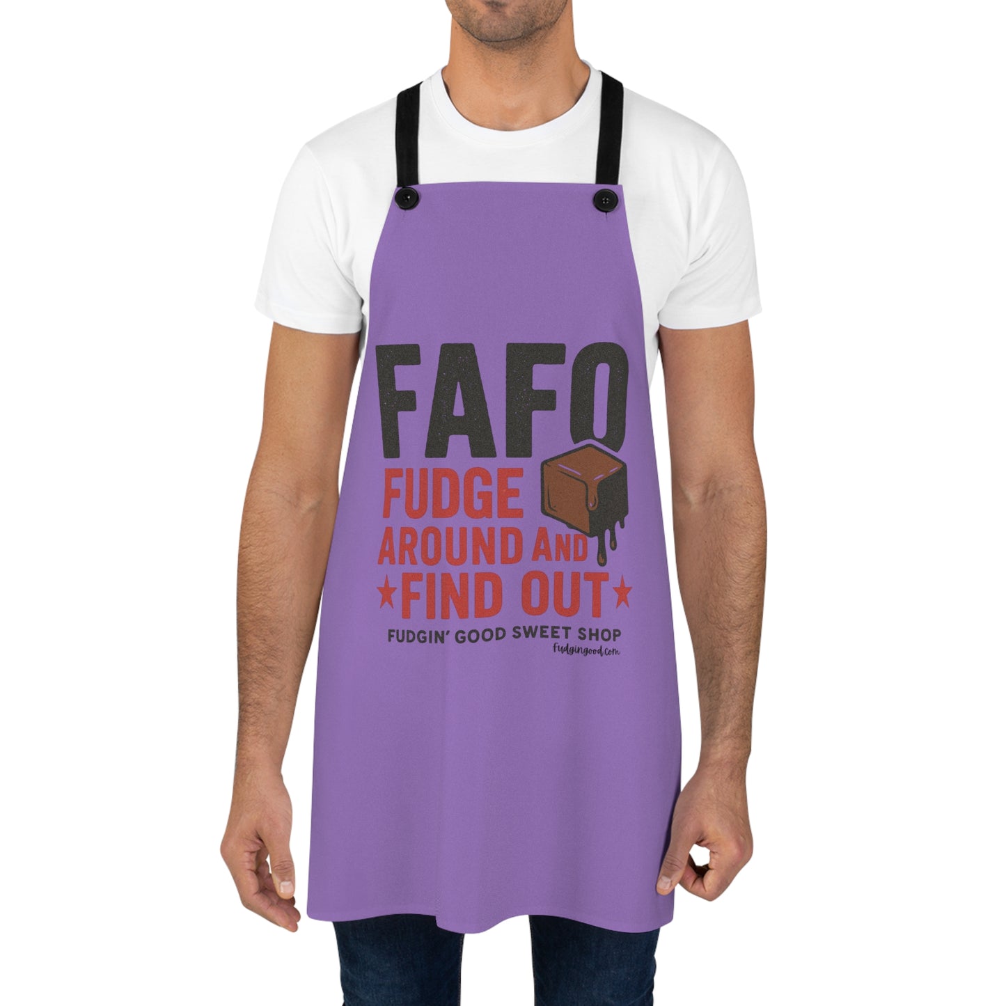 Purple Funny Kitchen Apron – “Fudge Around and Find Out” | Fudgin’ Good Sweet Shop Merch