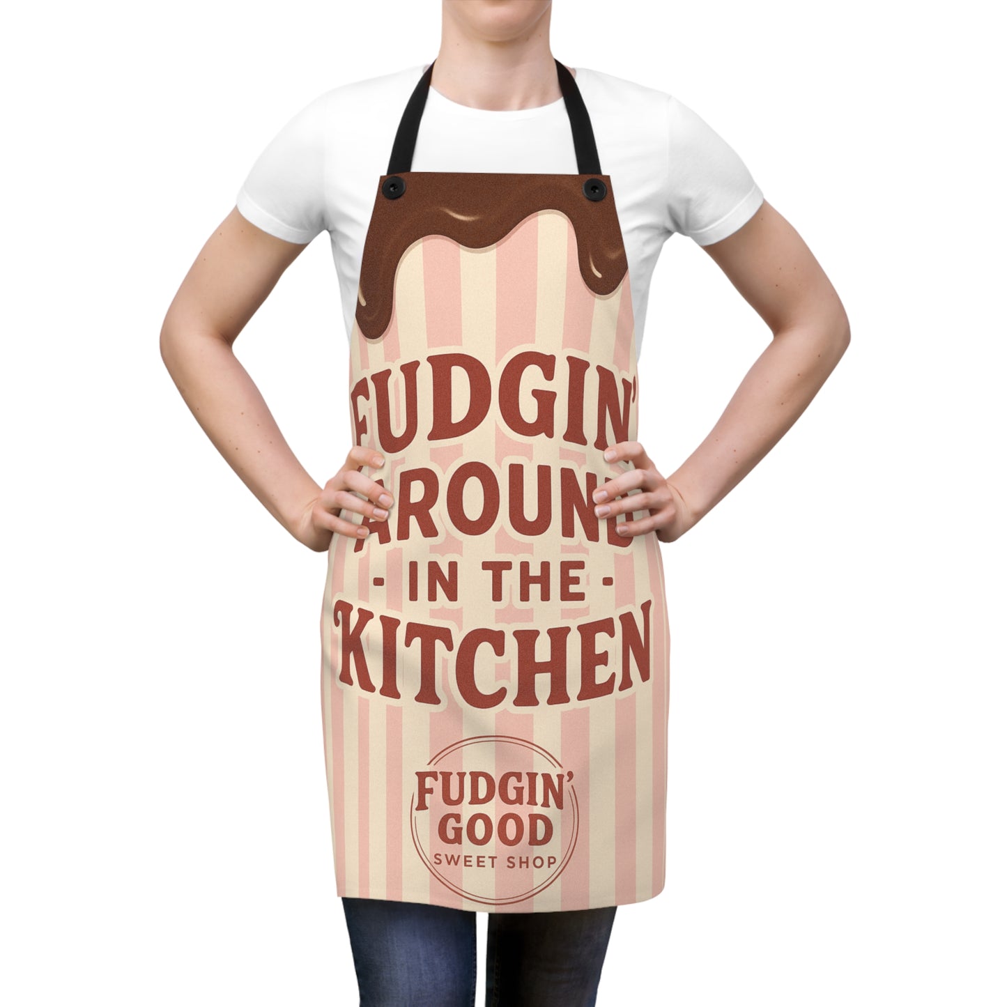 Fudgin' Around Kitchen Apron, Fun Cooking Gift, Baking Apron, Retro Kitchen Decor, Sweet Shop Theme, Cookie Lover's Apron