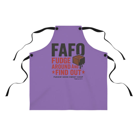 Purple Funny Kitchen Apron – “Fudge Around and Find Out” | Fudgin’ Good Sweet Shop Merch