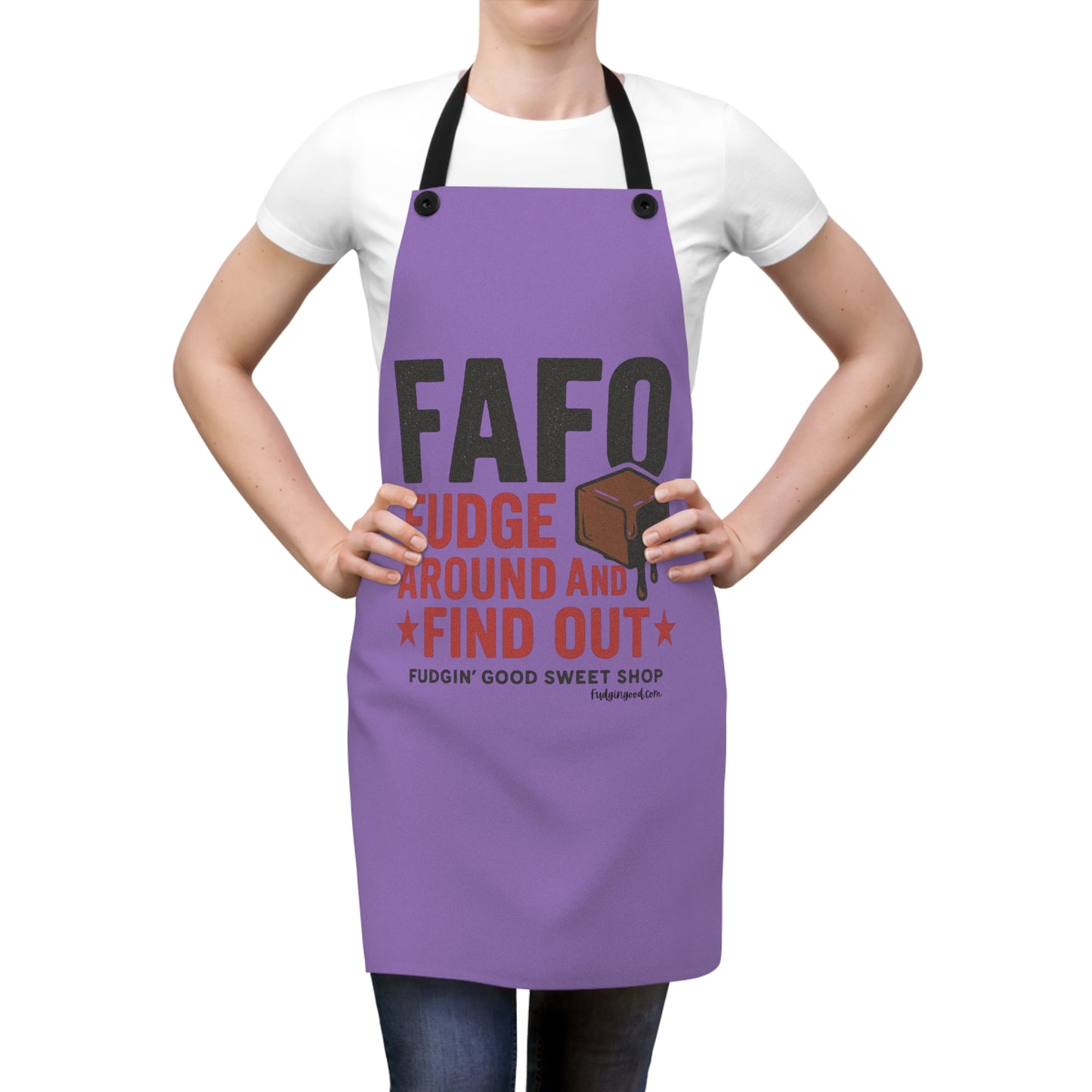 Purple Funny Kitchen Apron – “Fudge Around and Find Out” | Fudgin’ Good Sweet Shop Merch