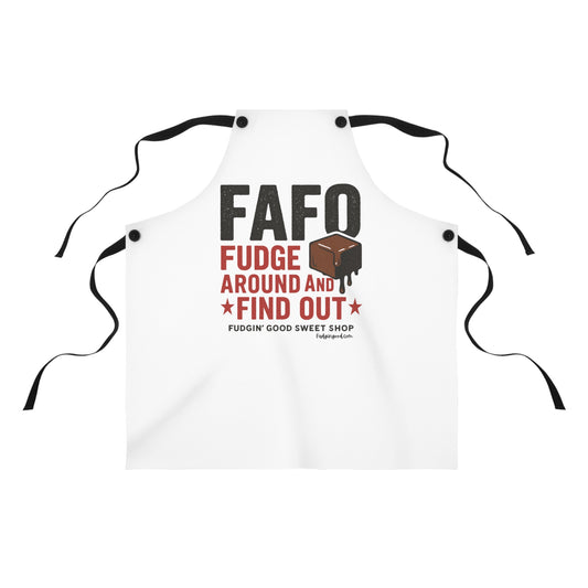 Funny Kitchen Apron – “Fudge Around and Find Out” | Fudgin’ Good Sweet Shop Merch