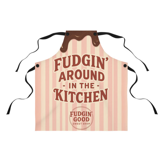 Fudgin' Around Kitchen Apron, Fun Cooking Gift, Baking Apron, Retro Kitchen Decor, Sweet Shop Theme, Cookie Lover's Apron